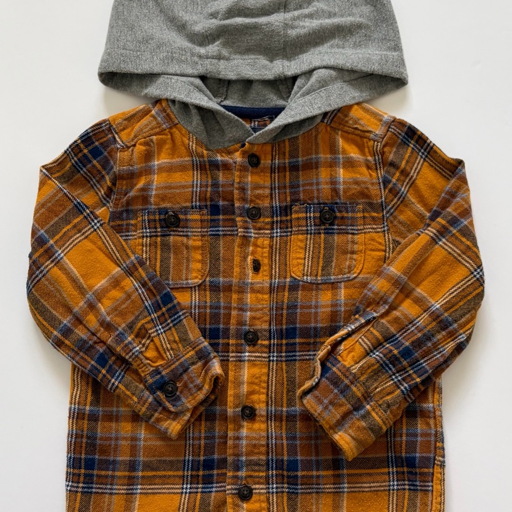 OshKosh B'gosh Mustard Plaid Hooded Button-Down Shirt